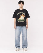 Mockup Boxy Heavyweight Tee Black male full-body 01