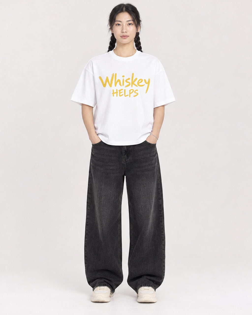 Mockup Boxy Heavyweight Tee White female full-body 43