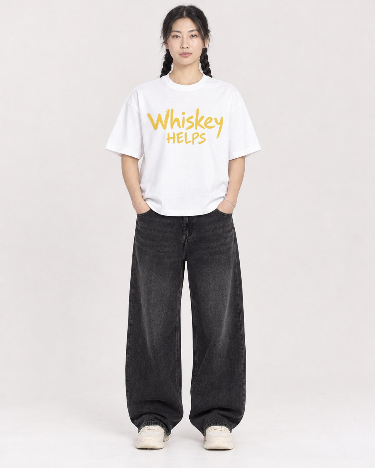 Mockup Boxy Heavyweight Tee White female full-body 43