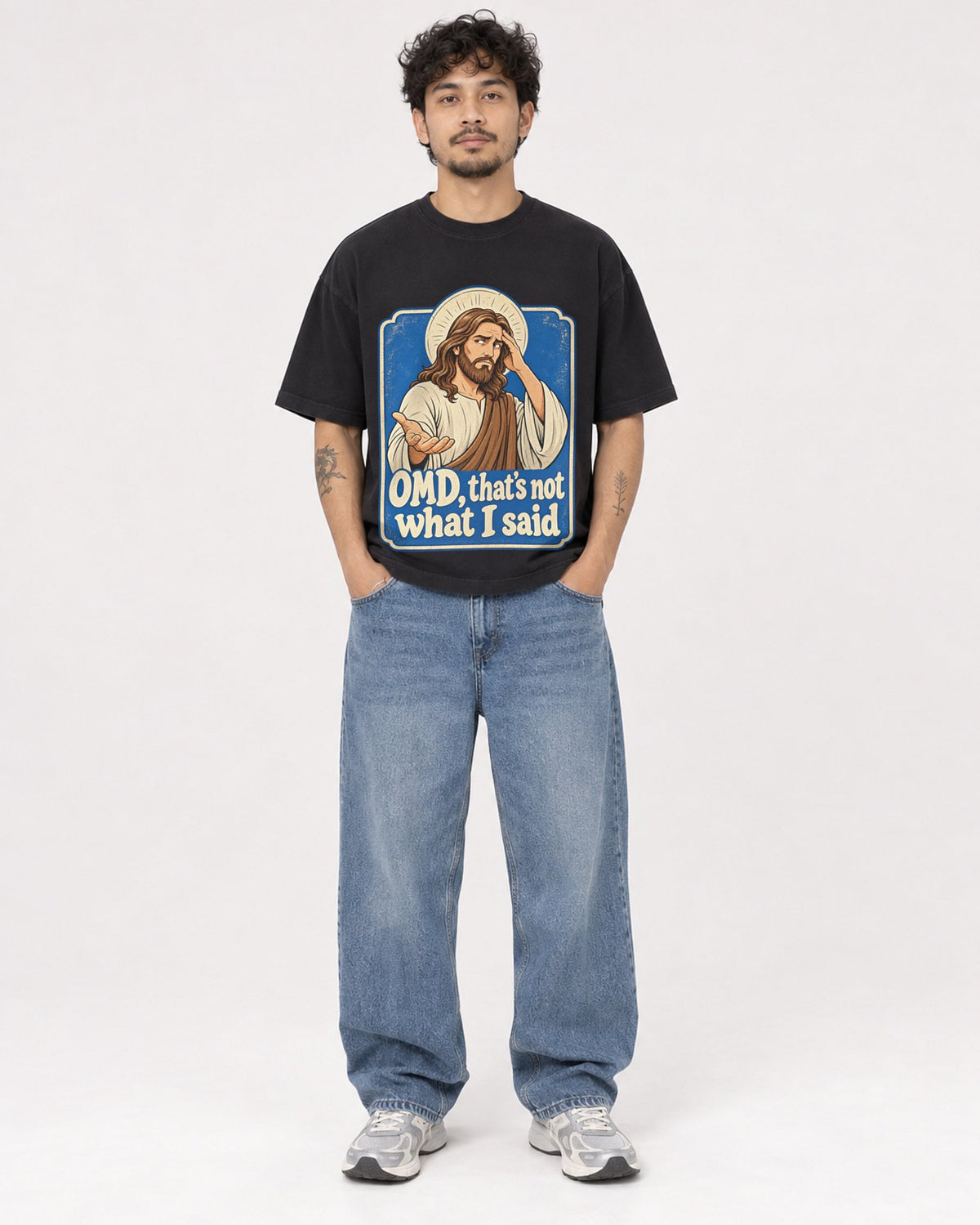 Mockup Boxy Heavyweight Tee Black male full-body 42