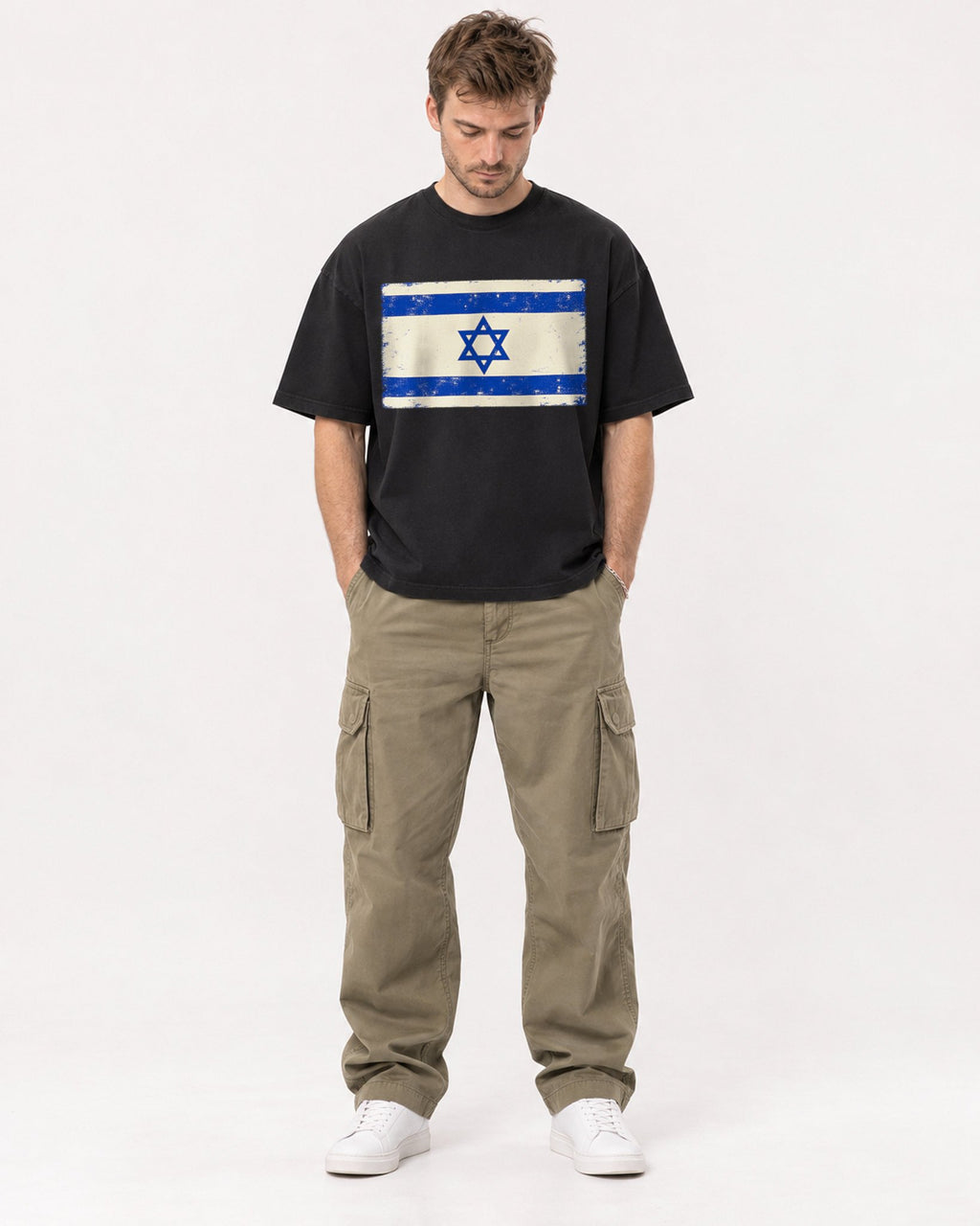 Mockup Boxy Heavyweight Tee Black male full-body 08