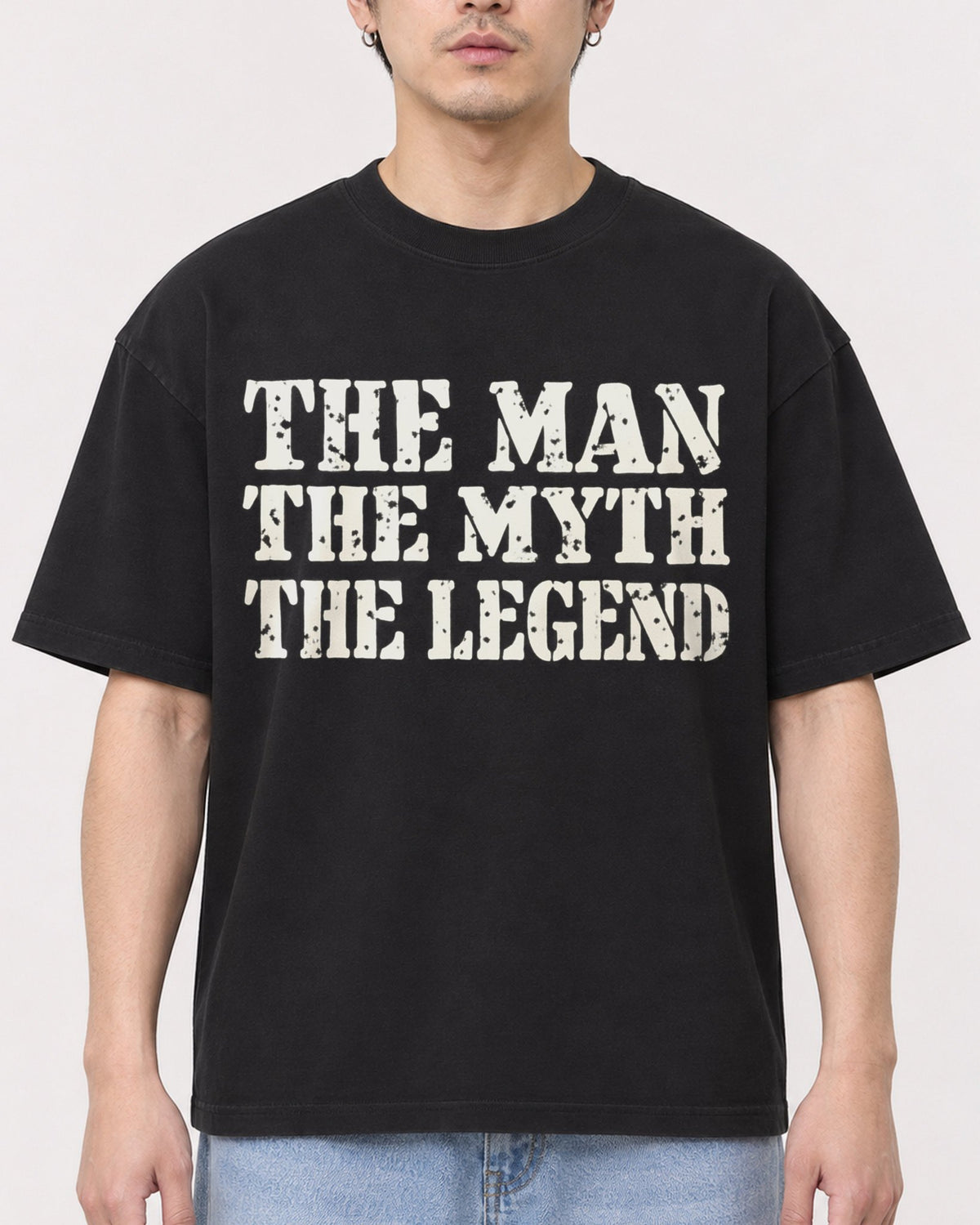 Mockup Boxy Heavyweight Tee Black male close-up 13