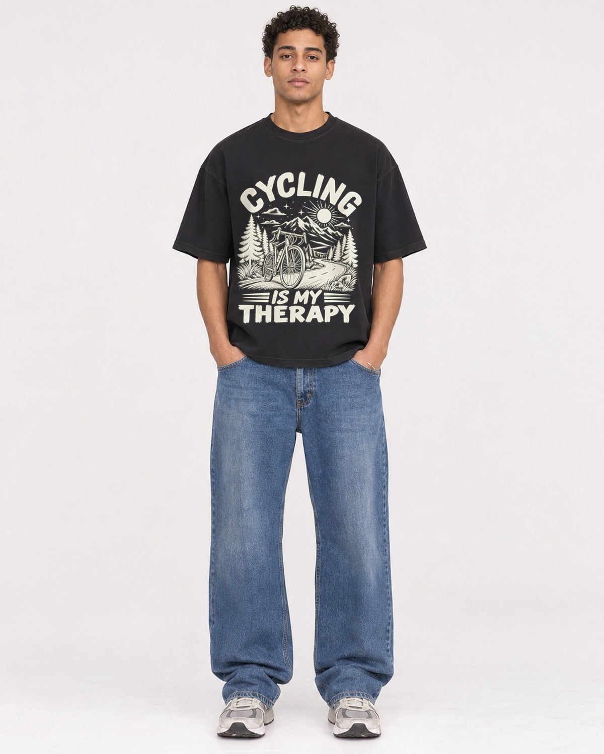 Mockup Boxy Heavyweight Tee Black male full-body 10