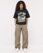 Mockup Boxy Heavyweight Tee Black female full-body 10