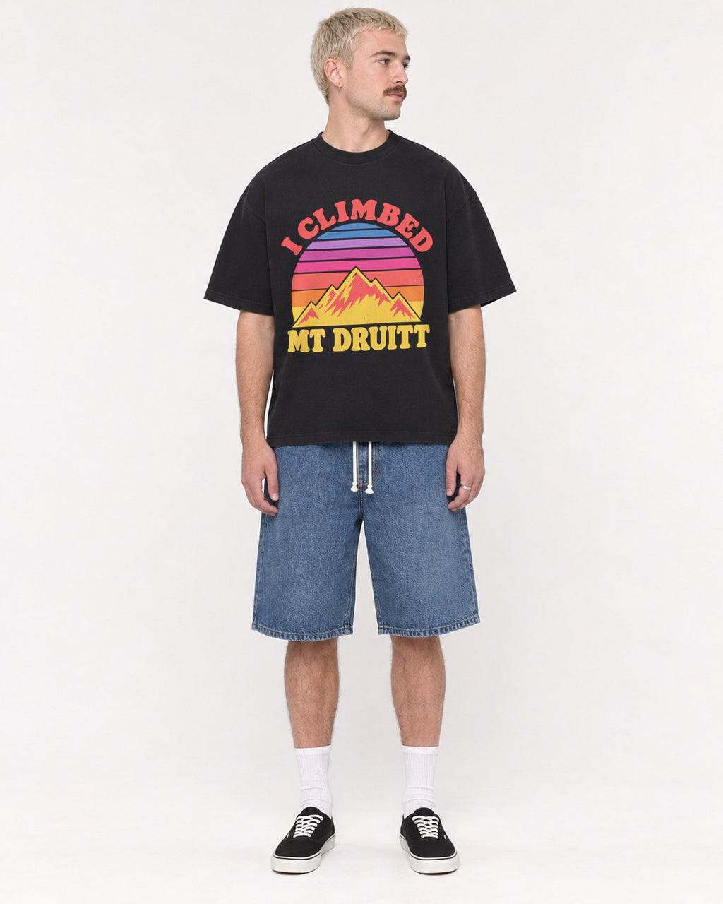 Mockup Boxy Heavyweight Tee Black male full-body 39