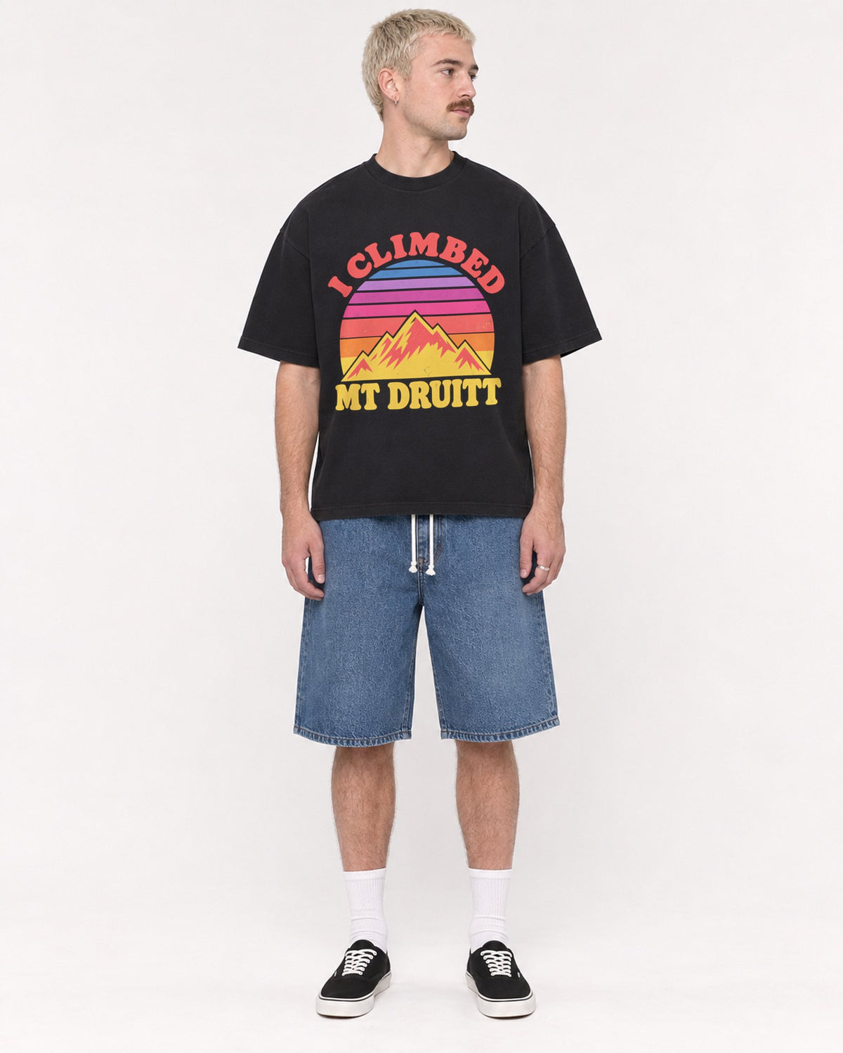 Mockup Boxy Heavyweight Tee Black male full-body 39