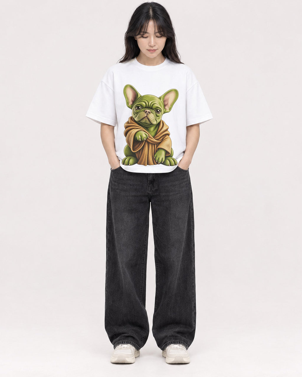 Mockup Boxy Heavyweight Tee White female full-body 13