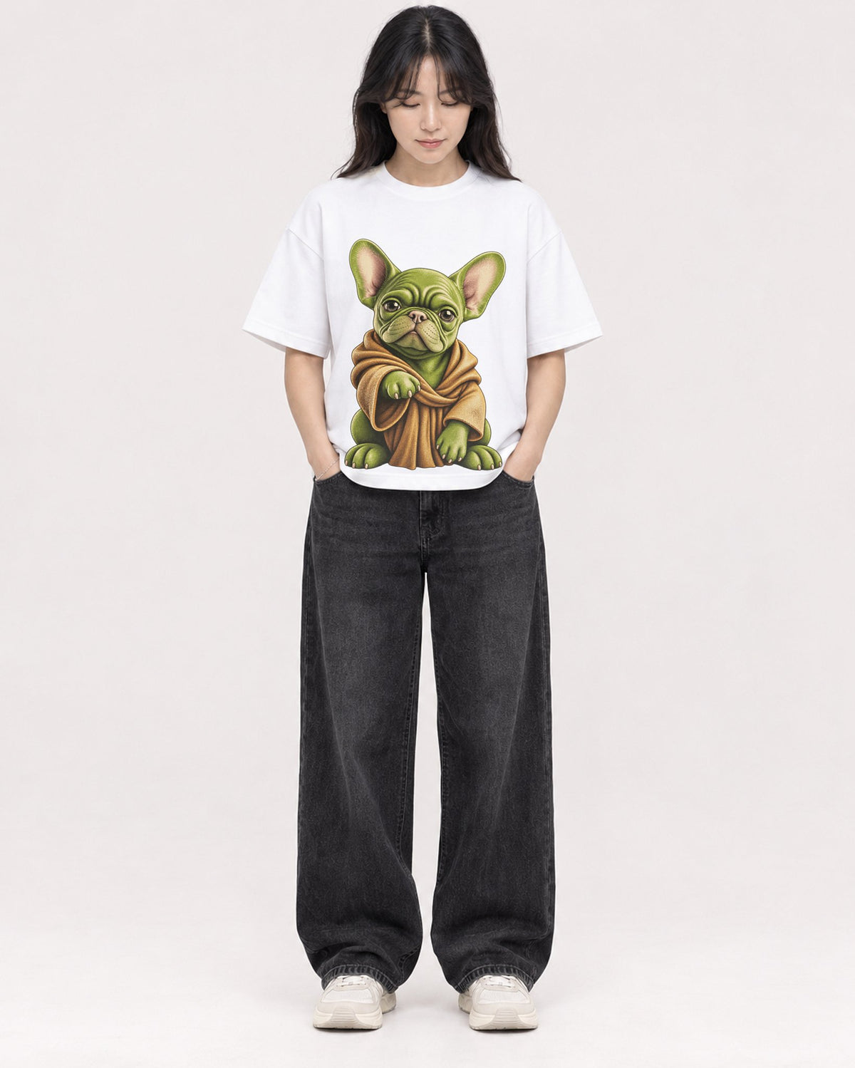 Mockup Boxy Heavyweight Tee White female full-body 13