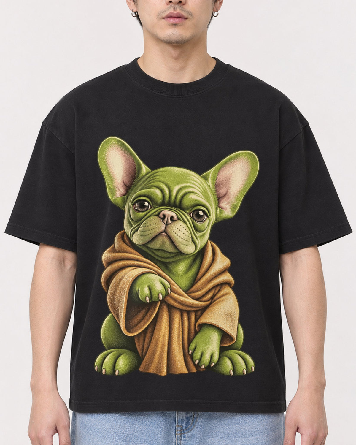 Mockup Boxy Heavyweight Tee Black male close-up 13