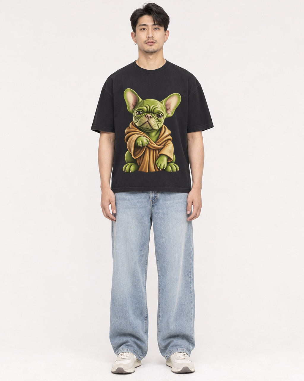 Mockup Boxy Heavyweight Tee Black male full-body 13