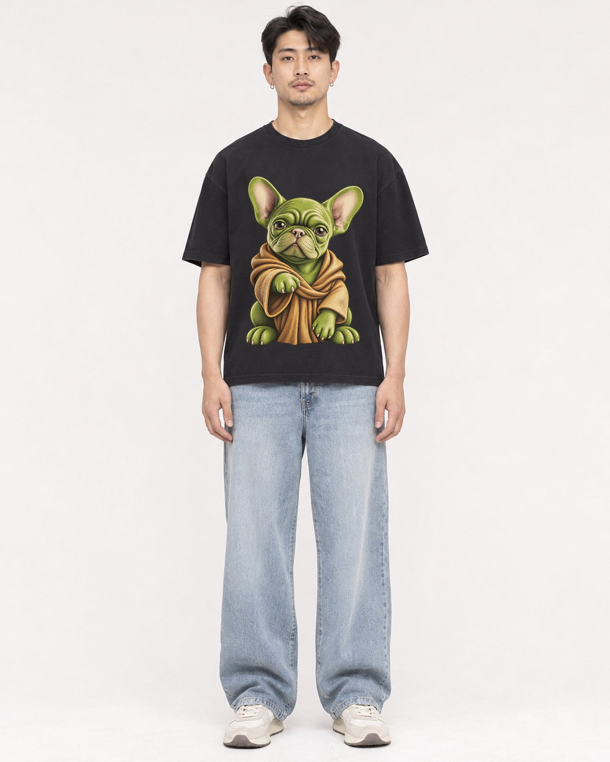Mockup Boxy Heavyweight Tee Black male full-body 13