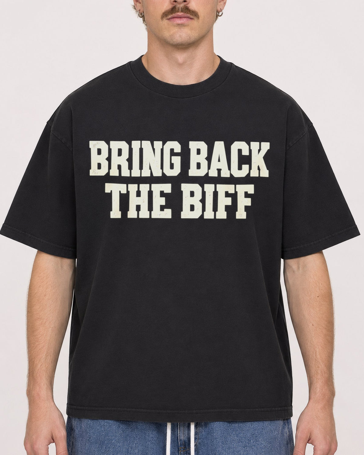 Mockup Boxy Heavyweight Tee Black male close-up 19