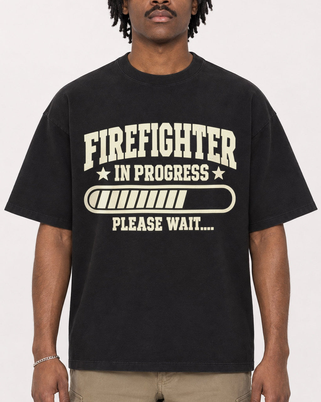 Mockup Boxy Heavyweight Tee Black male close-up 04