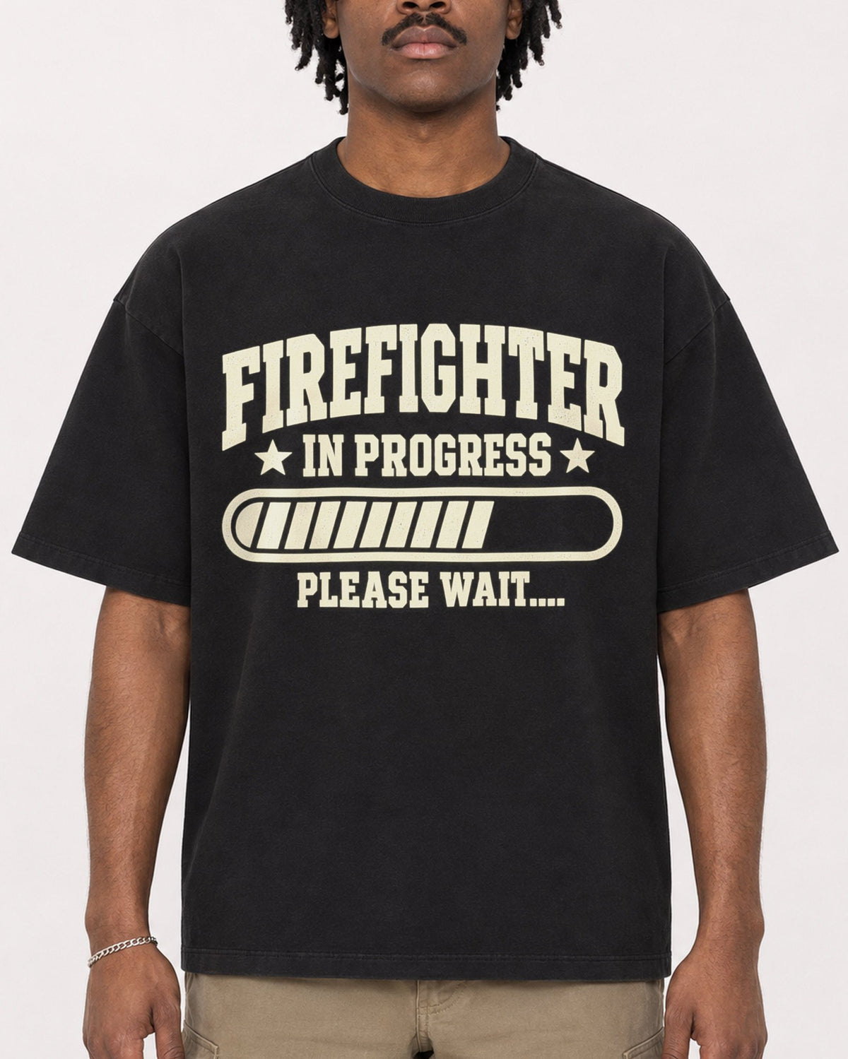 Mockup Boxy Heavyweight Tee Black male close-up 04