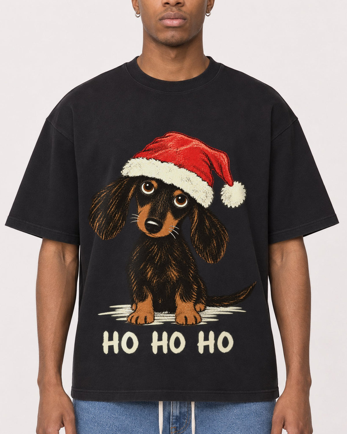 Mockup Boxy Heavyweight Tee Black male close-up 35