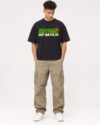 Mockup Boxy Heavyweight Tee Black male full-body 20