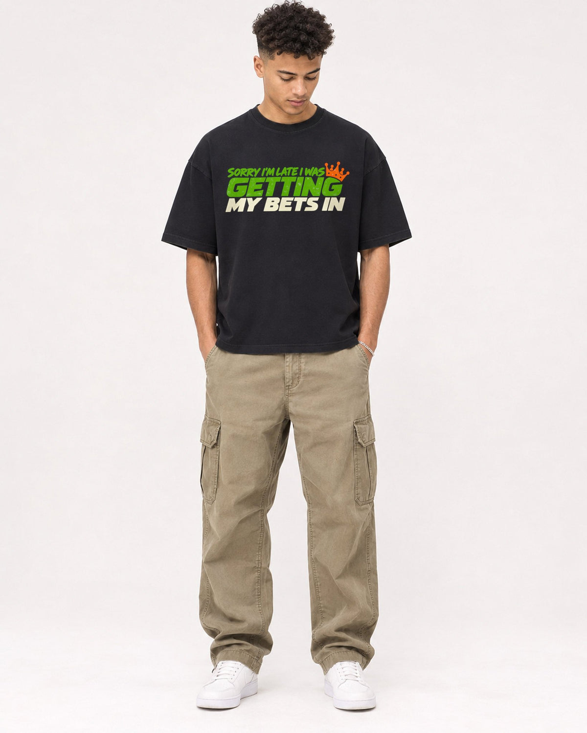 Mockup Boxy Heavyweight Tee Black male full-body 20
