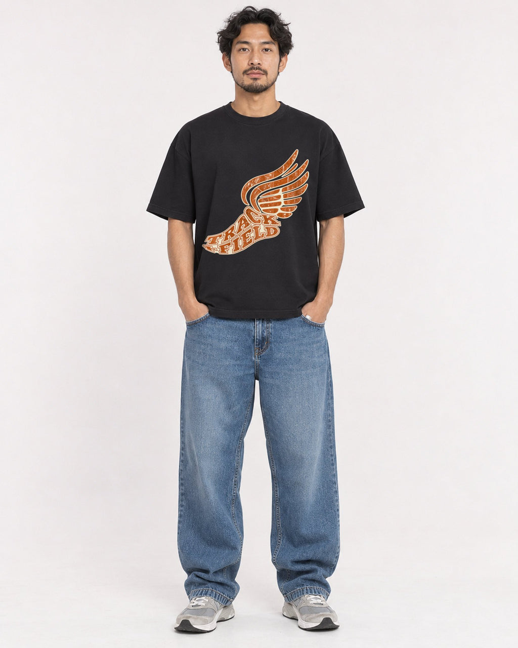 Mockup Boxy Heavyweight Tee Black male full-body 02