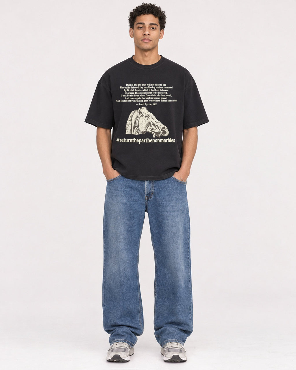 Mockup Boxy Heavyweight Tee Black male full-body 10