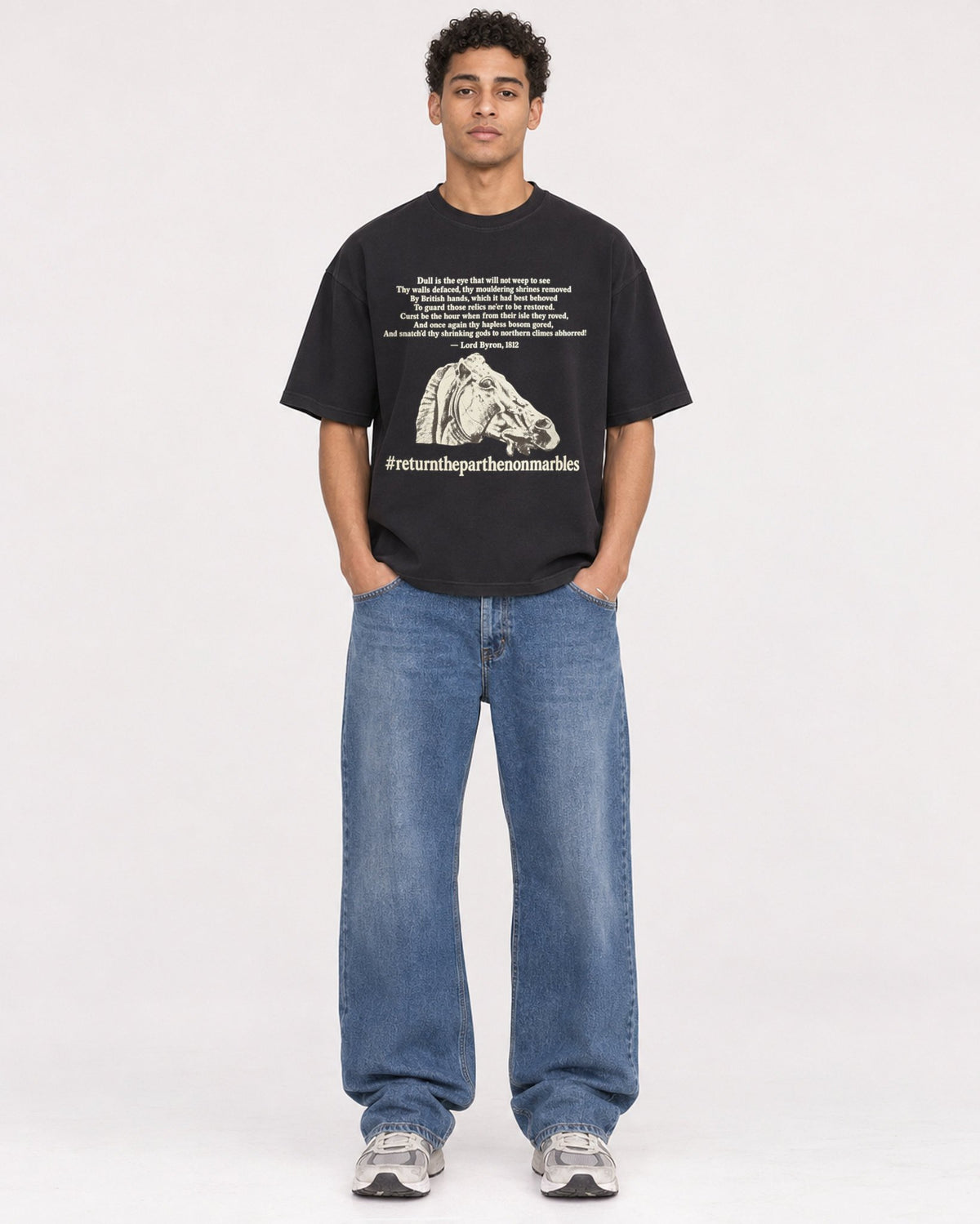 Mockup Boxy Heavyweight Tee Black male full-body 10