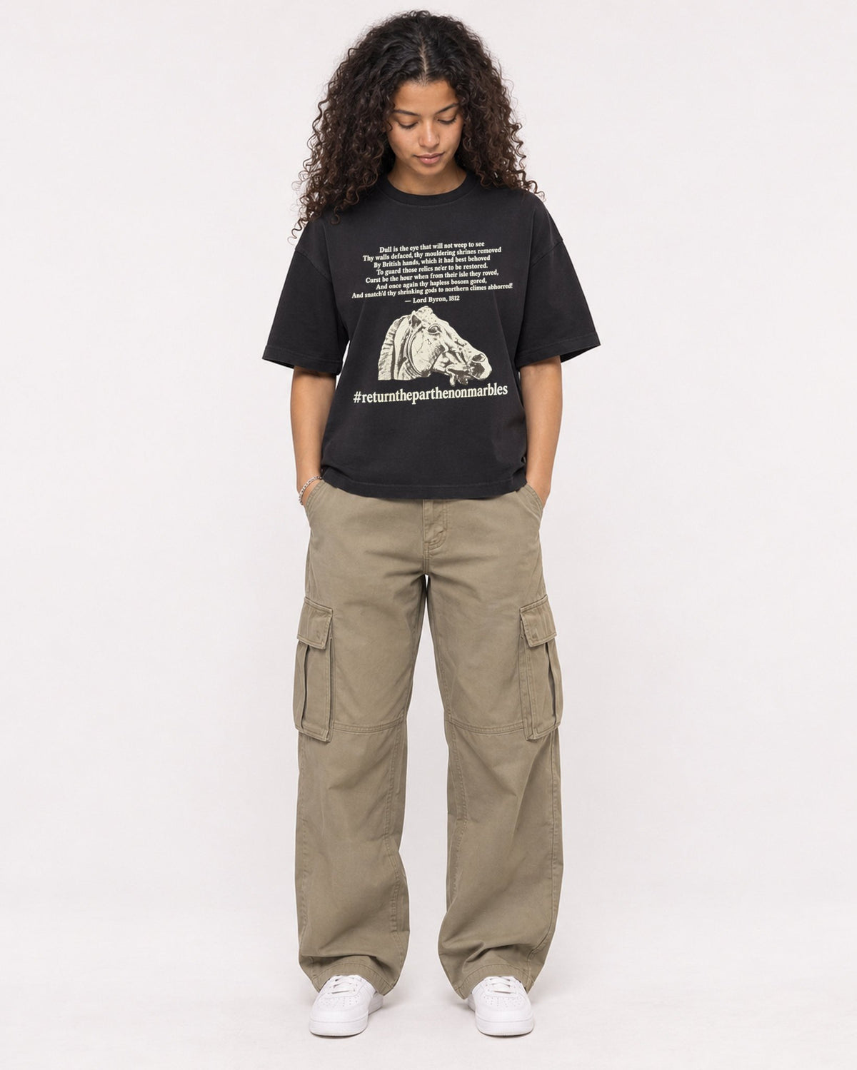 Mockup Boxy Heavyweight Tee Black female full-body 10