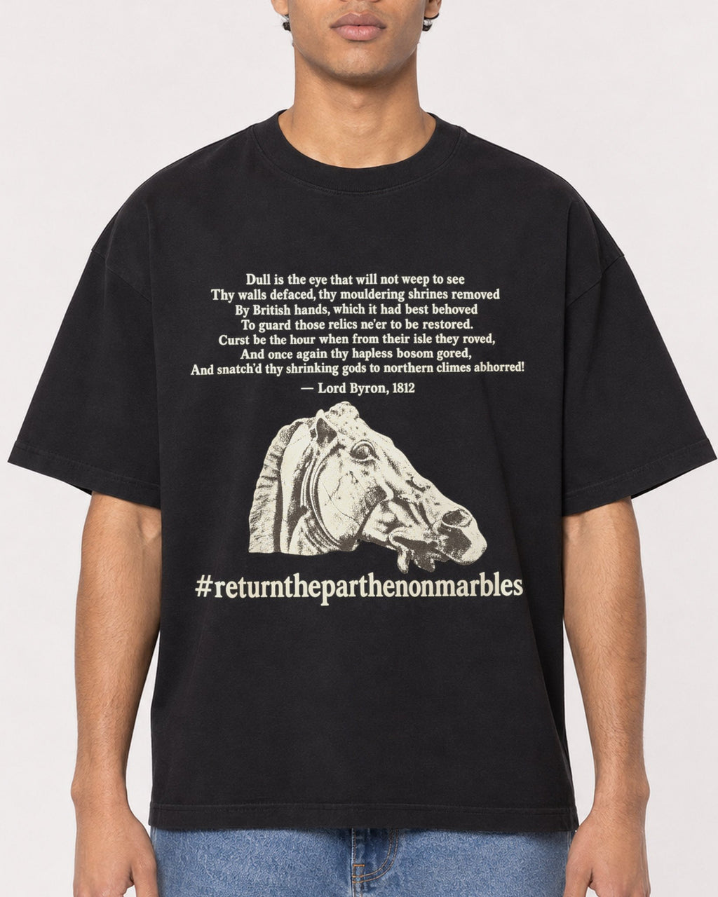 Mockup Boxy Heavyweight Tee Black male close-up 10