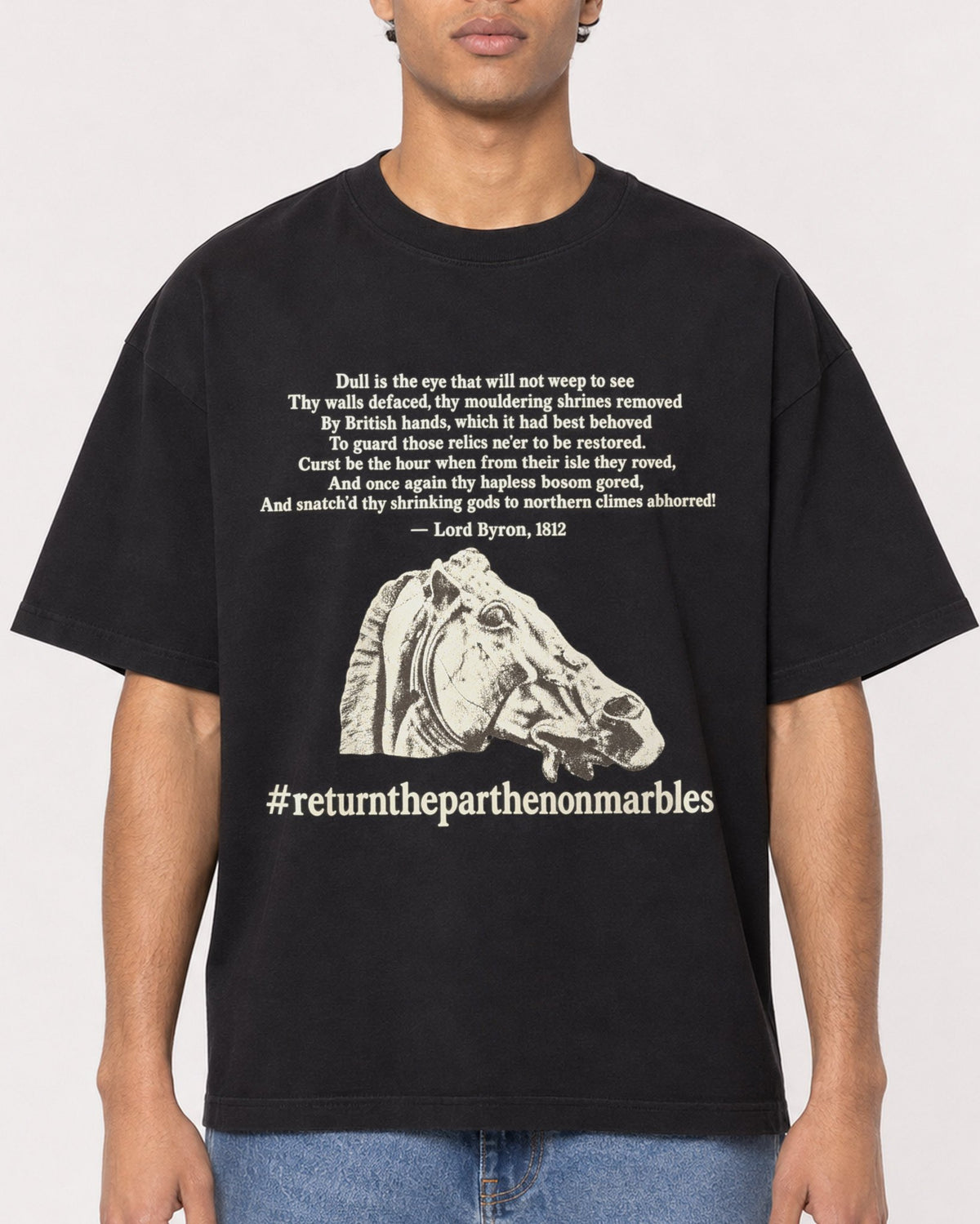 Mockup Boxy Heavyweight Tee Black male close-up 10