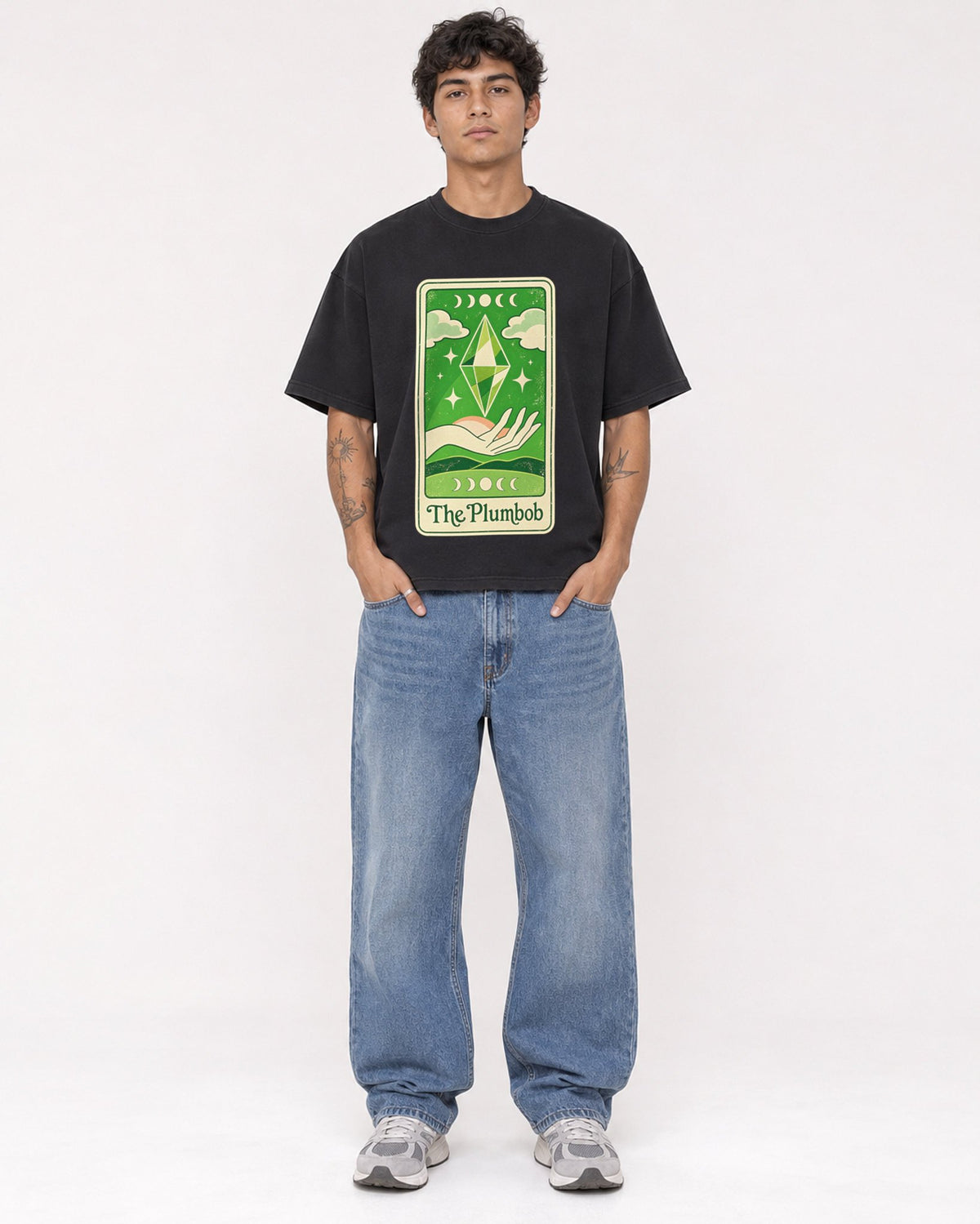 Mockup Boxy Heavyweight Tee Black male full-body 06
