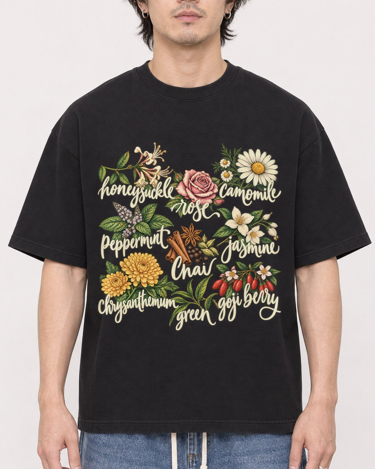 Mockup Boxy Heavyweight Tee Black male close-up 03