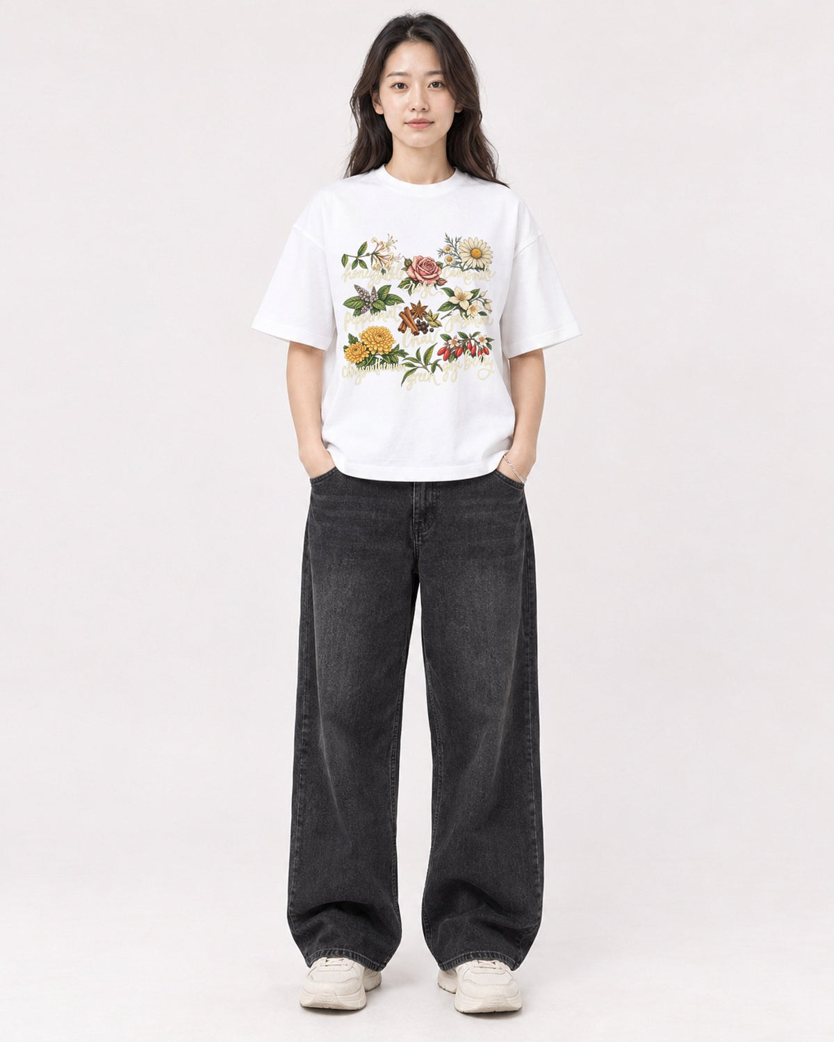 Mockup Boxy Heavyweight Tee White female full-body 03