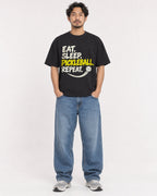 Mockup Boxy Heavyweight Tee Black male full-body 02