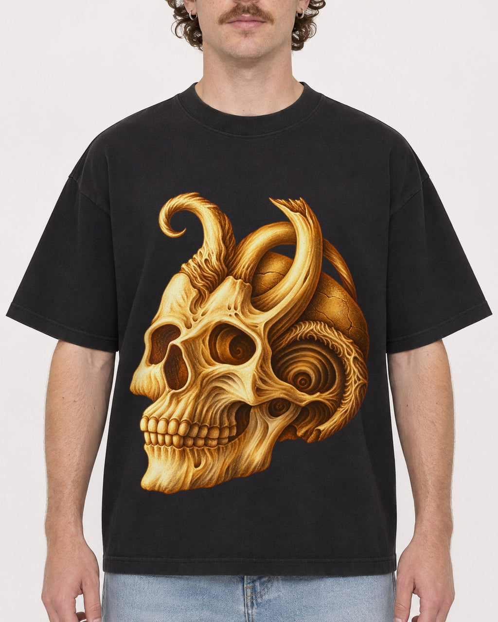 Mockup Boxy Heavyweight Tee Black male close-up 09