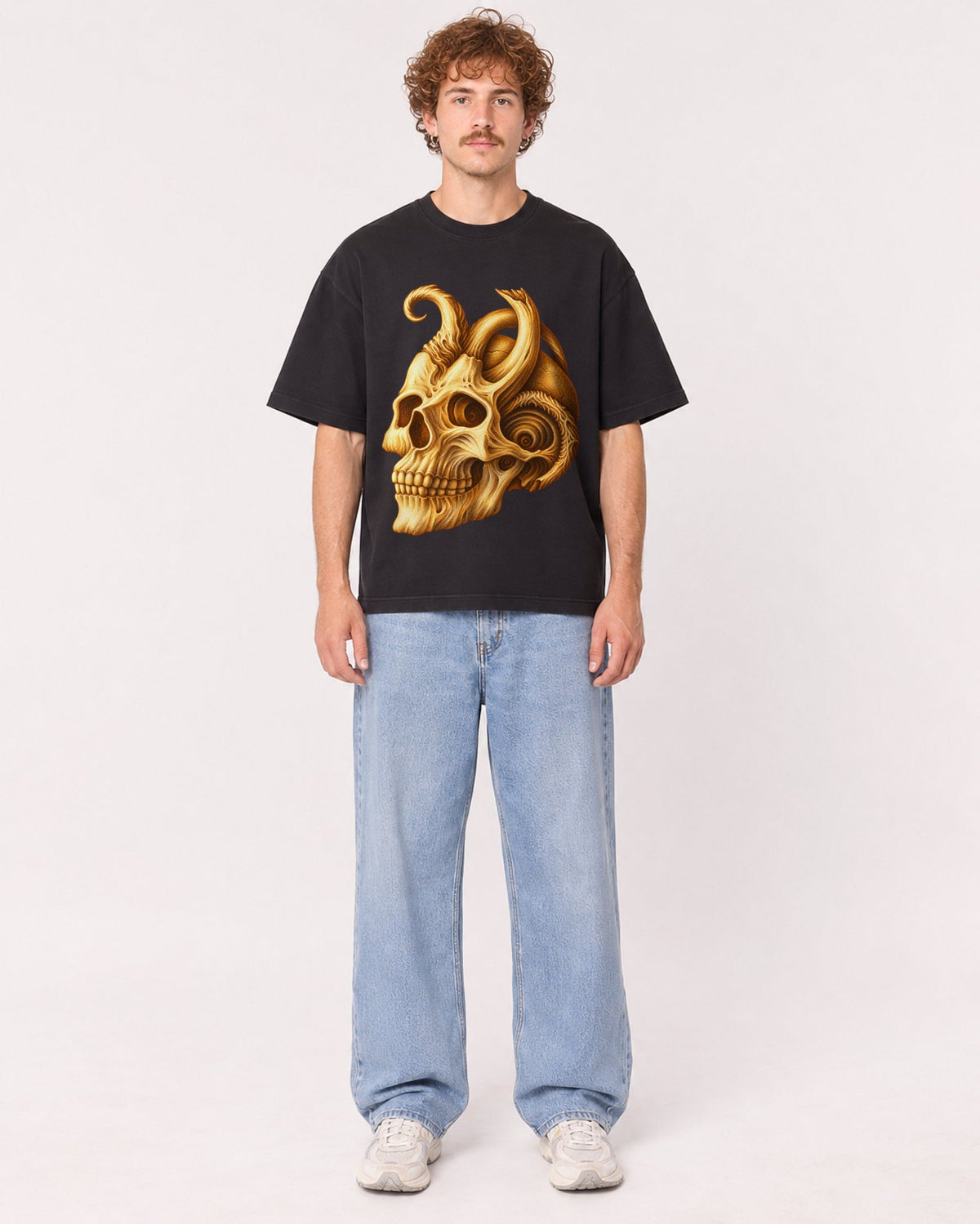 Mockup Boxy Heavyweight Tee Black male full-body 09