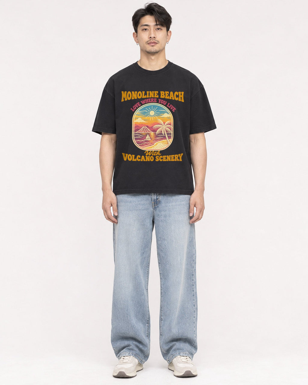 Mockup Boxy Heavyweight Tee Black male full-body 13