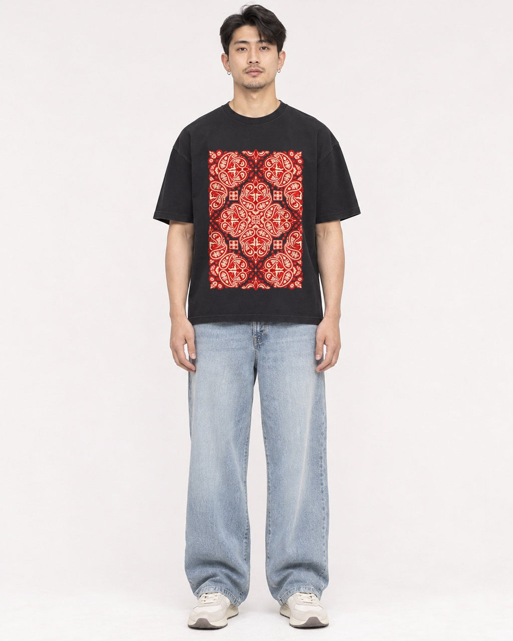 Mockup Boxy Heavyweight Tee Black male full-body 13