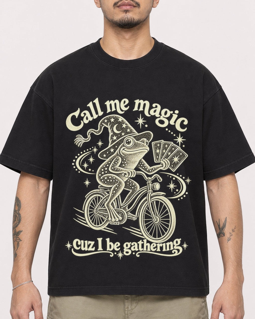 Mockup Boxy Heavyweight Tee Black male close-up 12