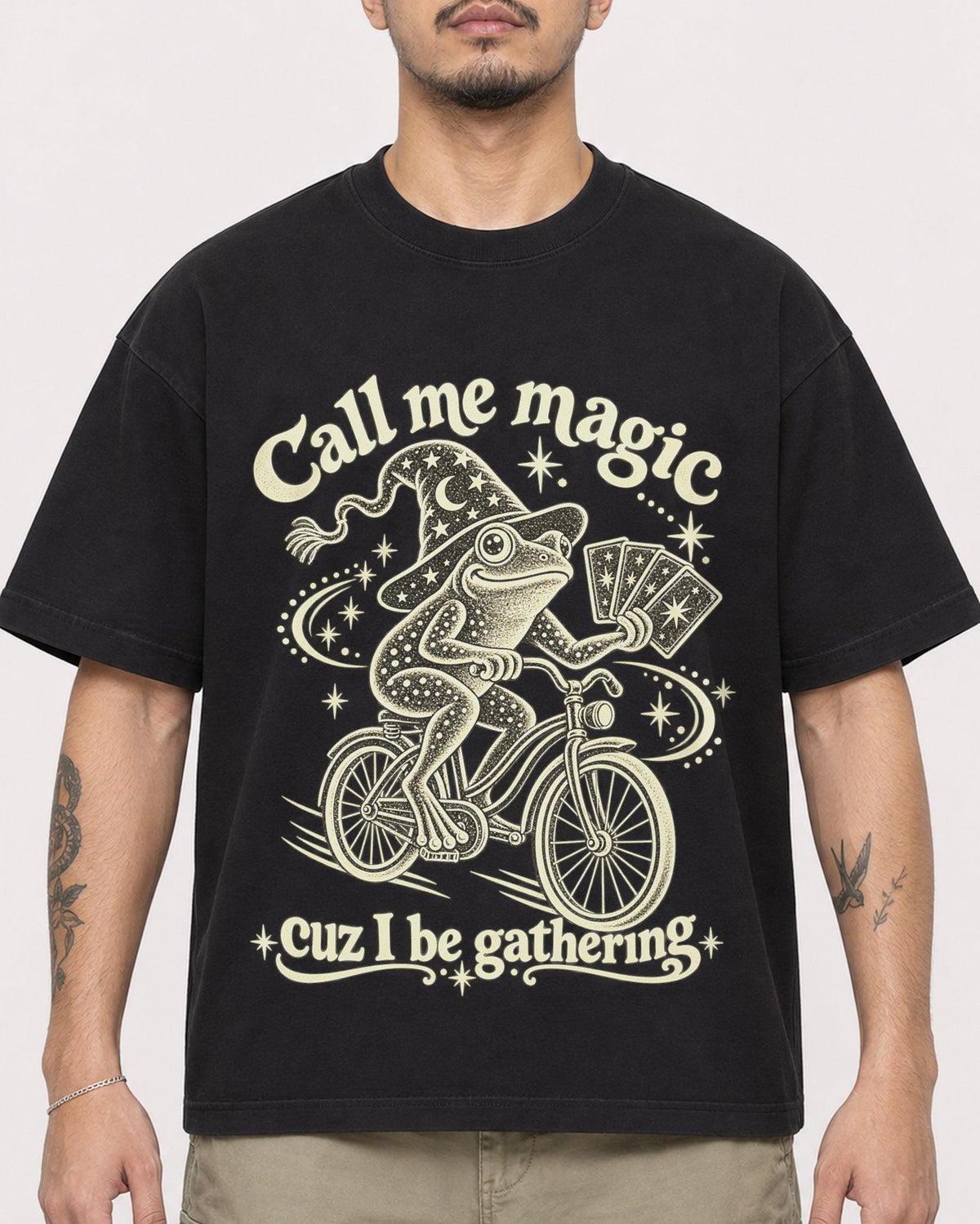 Mockup Boxy Heavyweight Tee Black male close-up 12