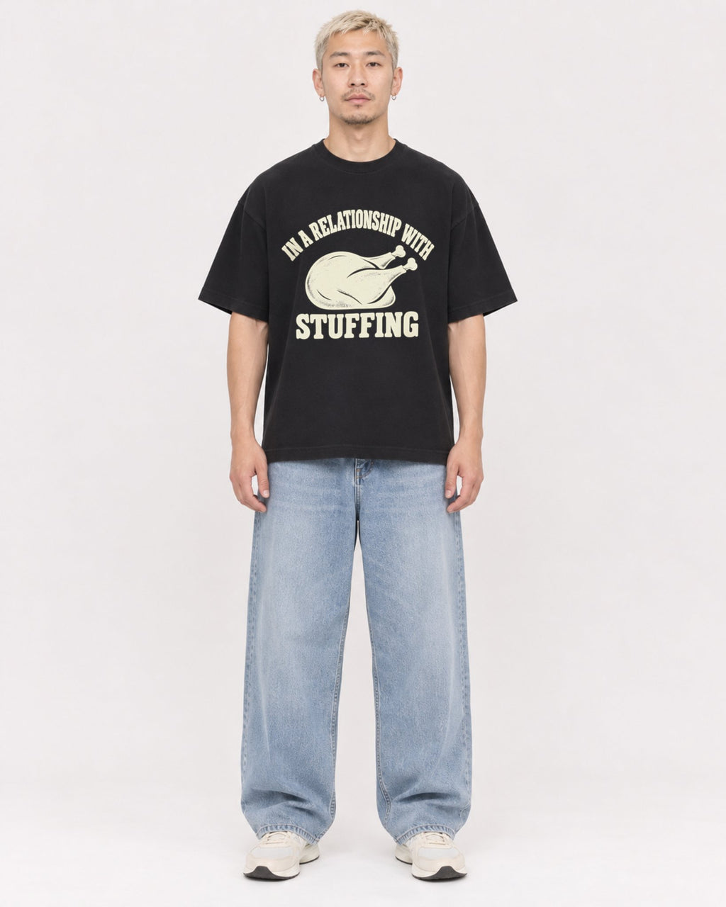 Mockup Boxy Heavyweight Tee Black male full-body 33
