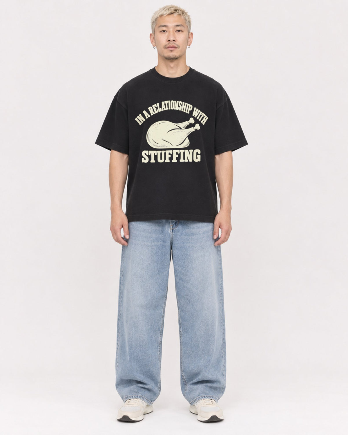 Mockup Boxy Heavyweight Tee Black male full-body 33