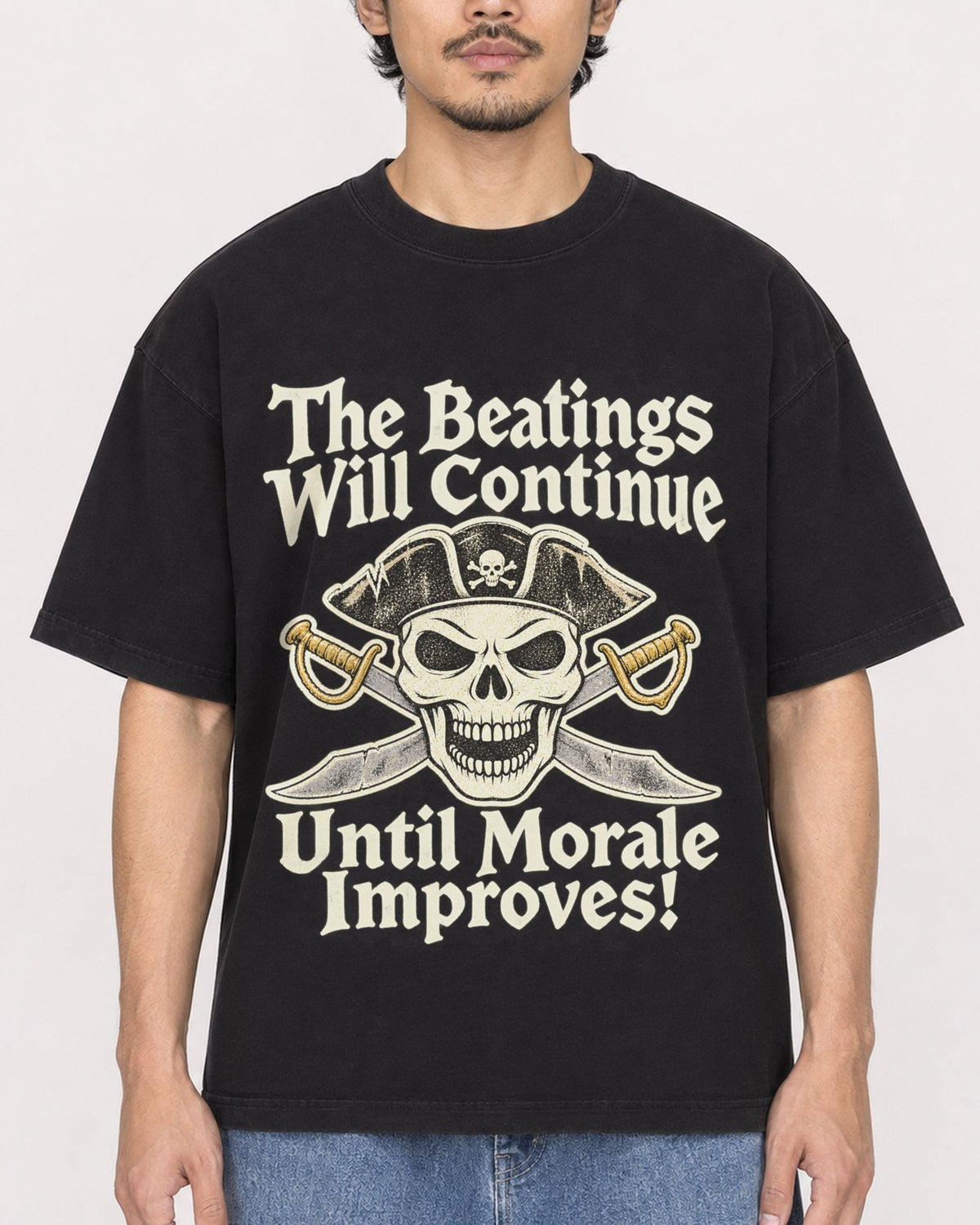 Mockup Boxy Heavyweight Tee Black male close-up 02
