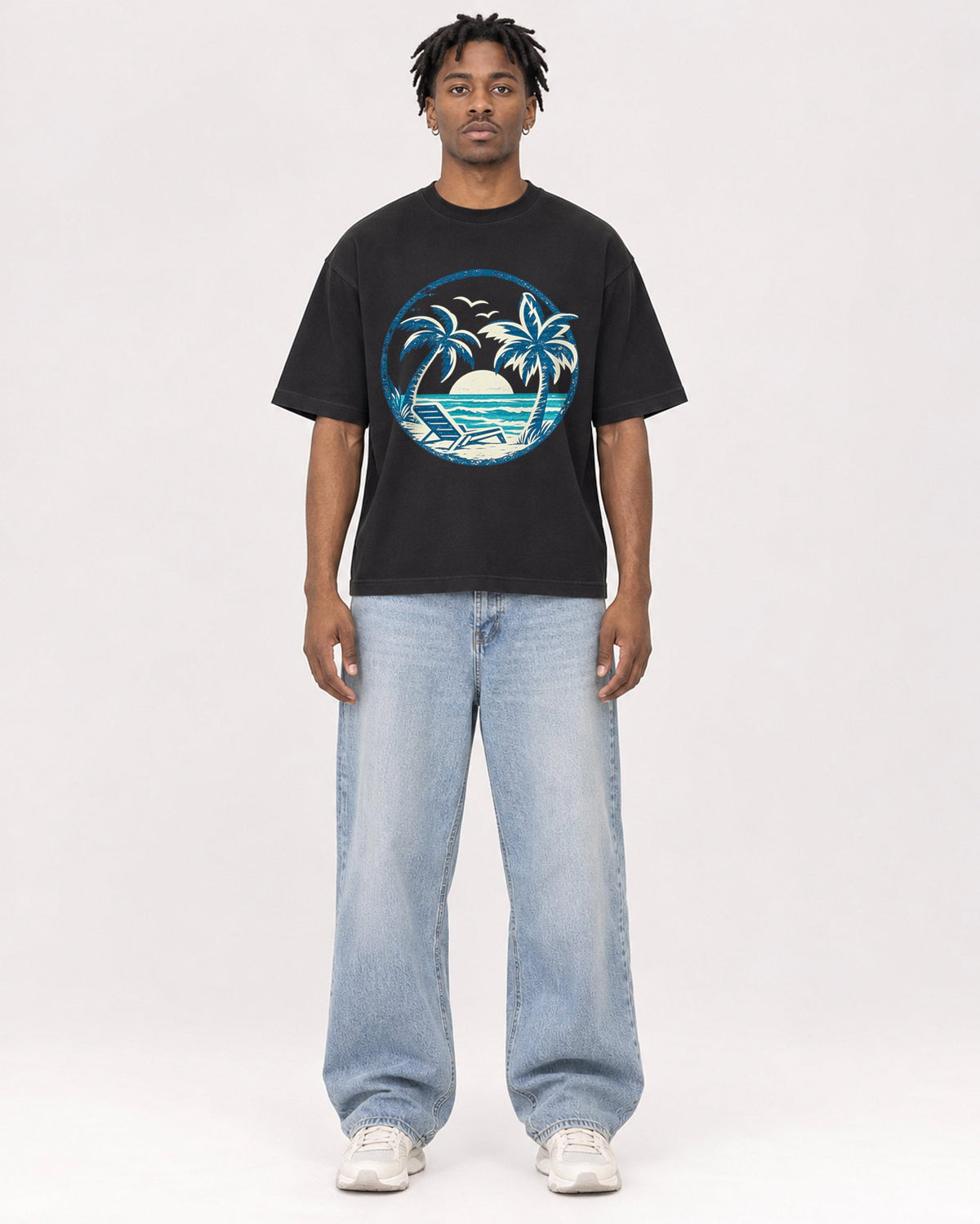 Mockup Boxy Heavyweight Tee Black male full-body 05