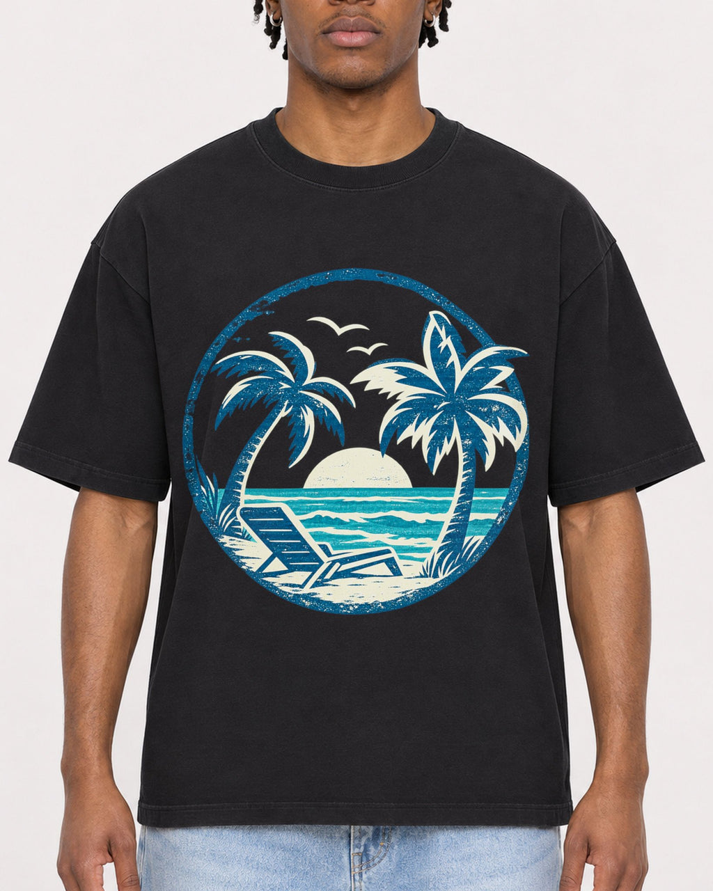 Mockup Boxy Heavyweight Tee Black male close-up 05