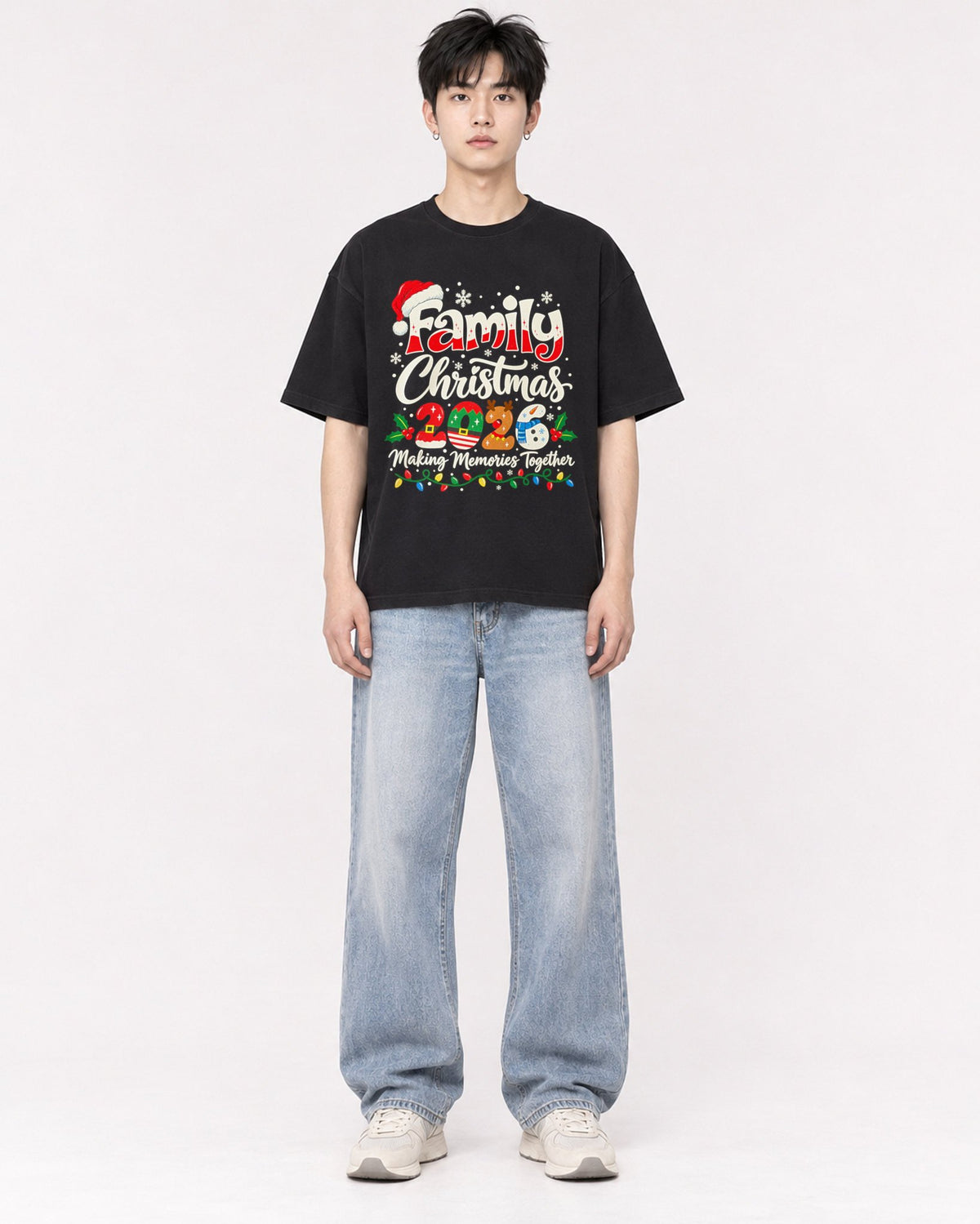 Mockup Boxy Heavyweight Tee Black male full-body 01