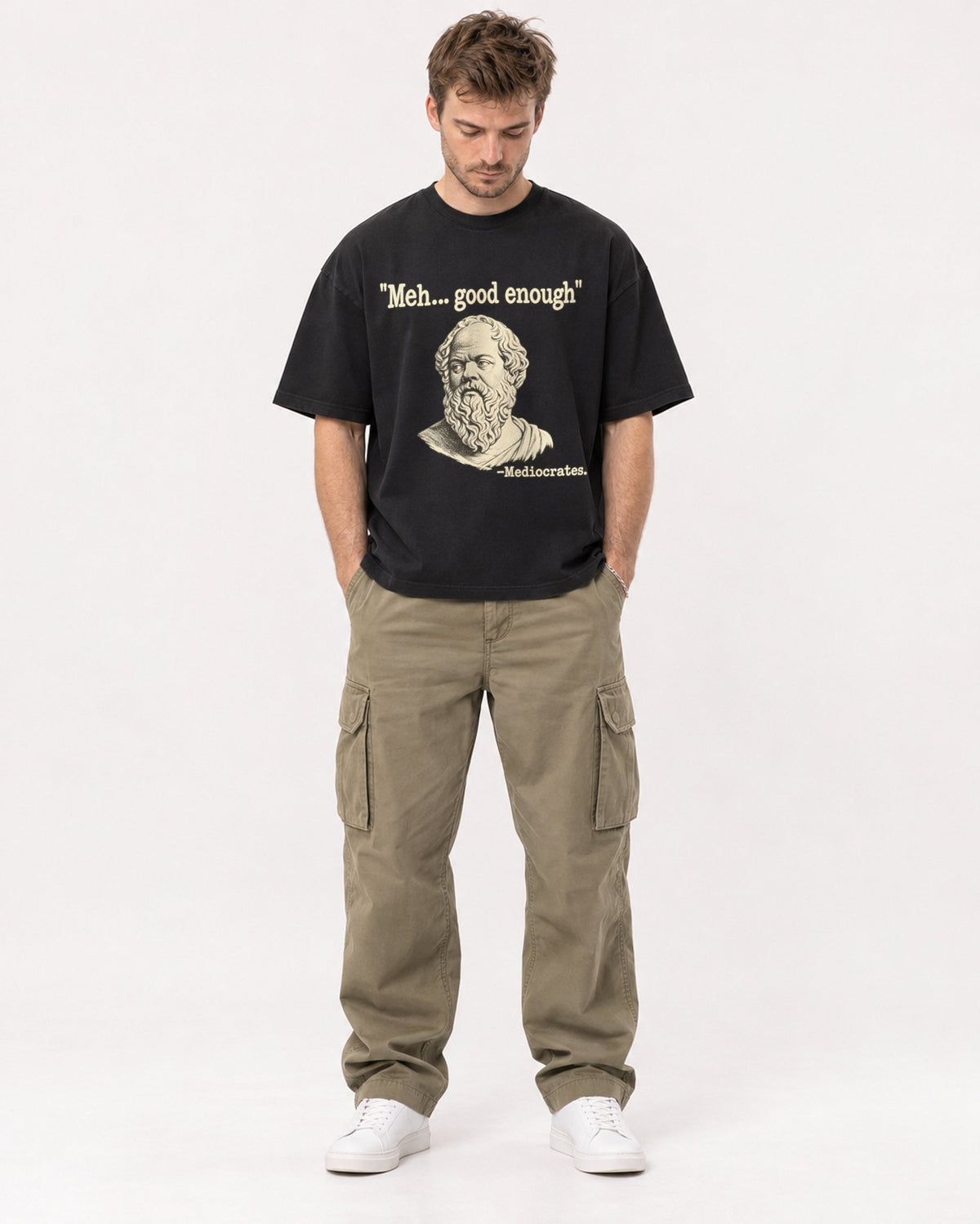 Mockup Boxy Heavyweight Tee Black male full-body 08