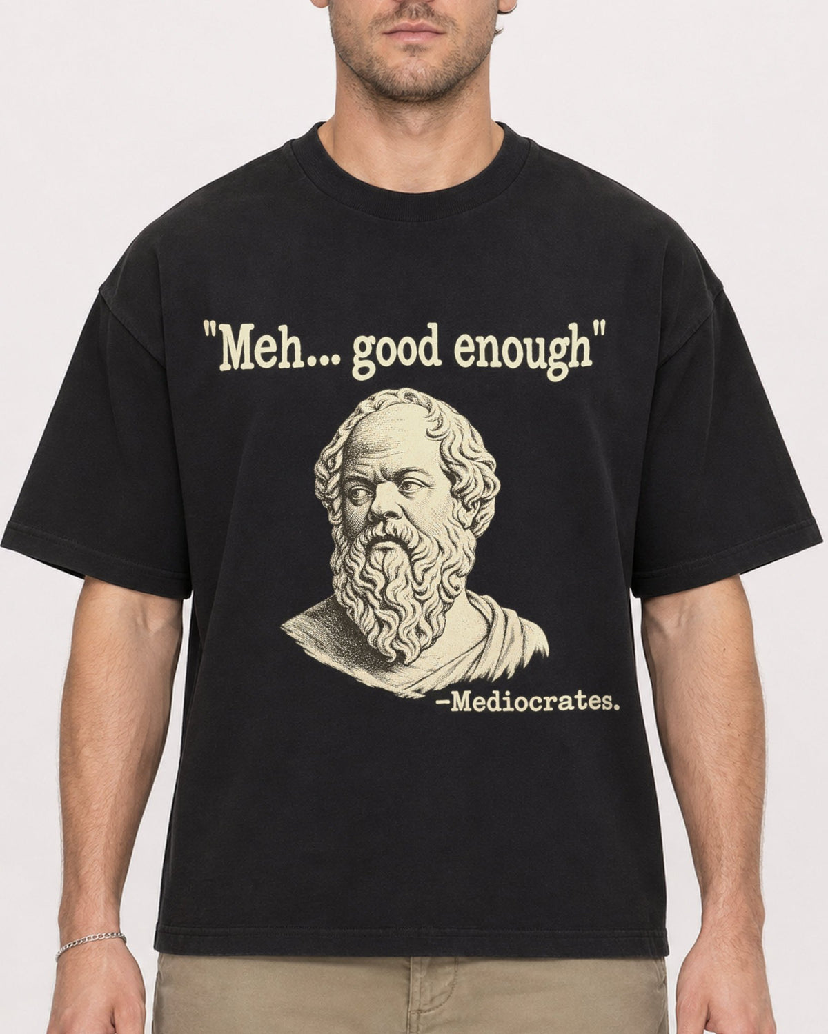 Mockup Boxy Heavyweight Tee Black male close-up 08