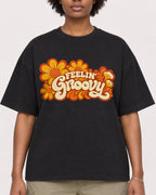 Mockup Boxy Heavyweight Tee Black female close-up 14