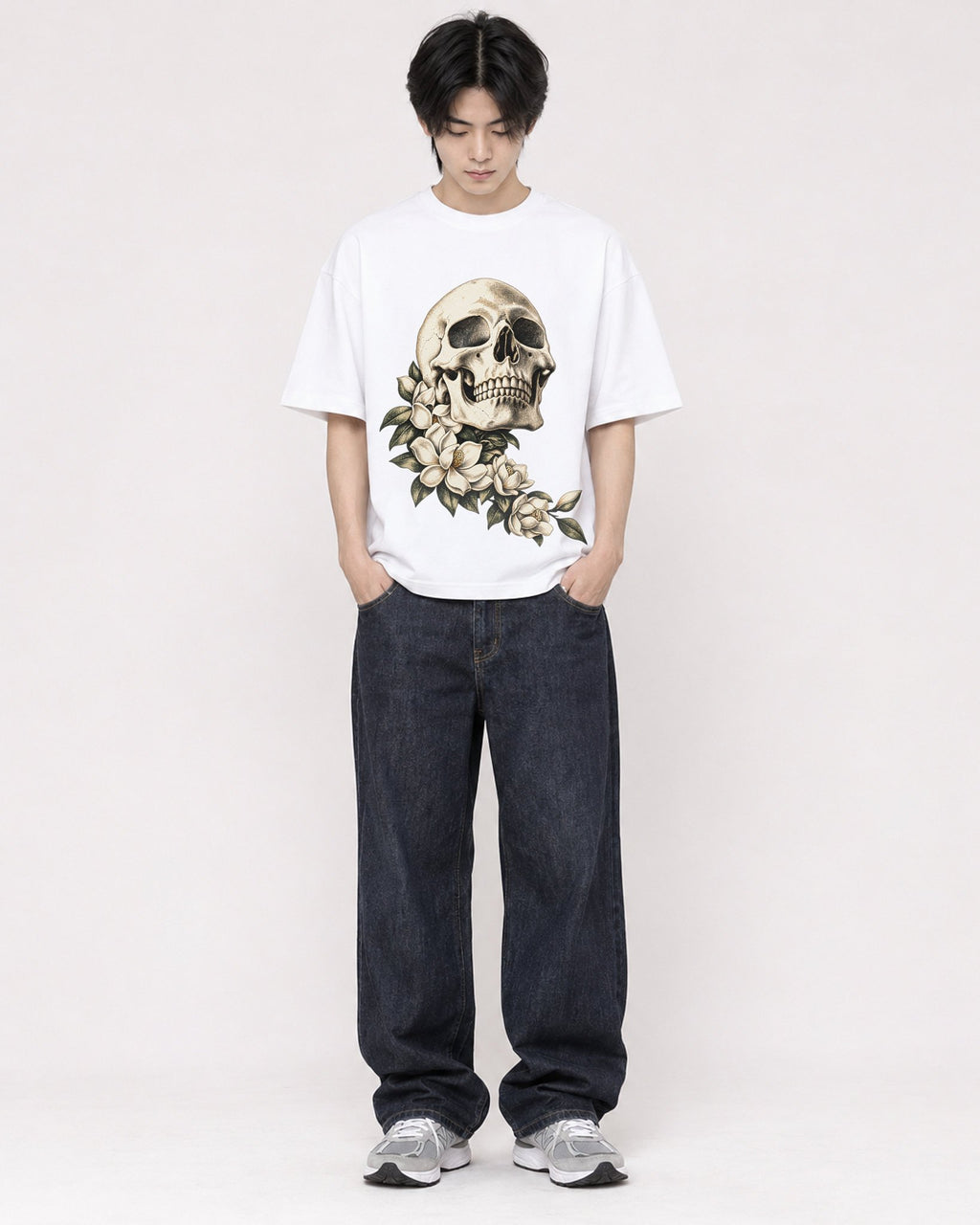Mockup Boxy Heavyweight Tee White male full-body 11