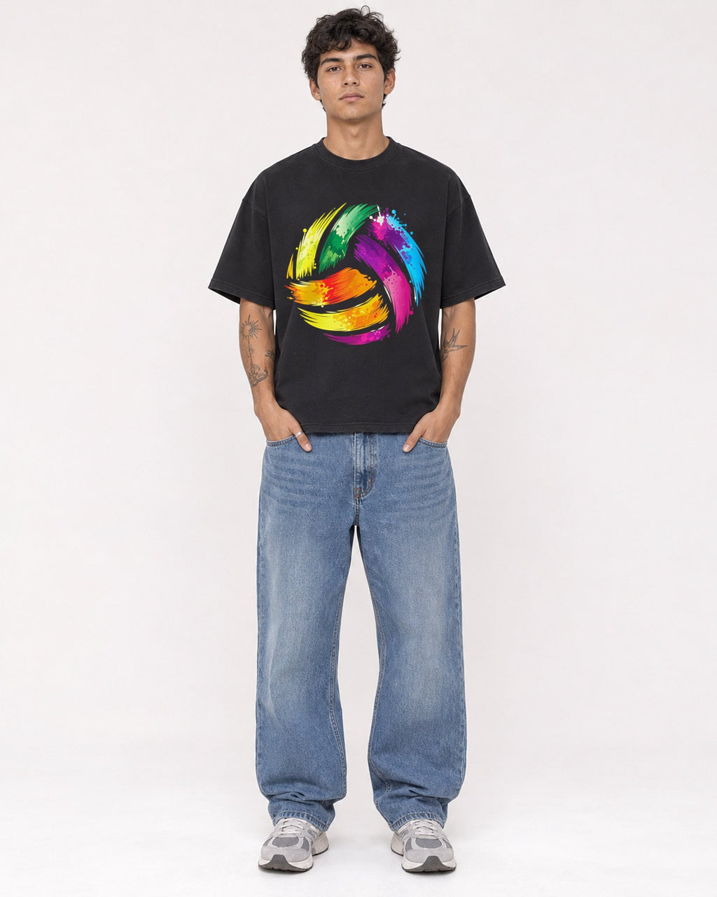 Mockup Boxy Heavyweight Tee Black male full-body 06