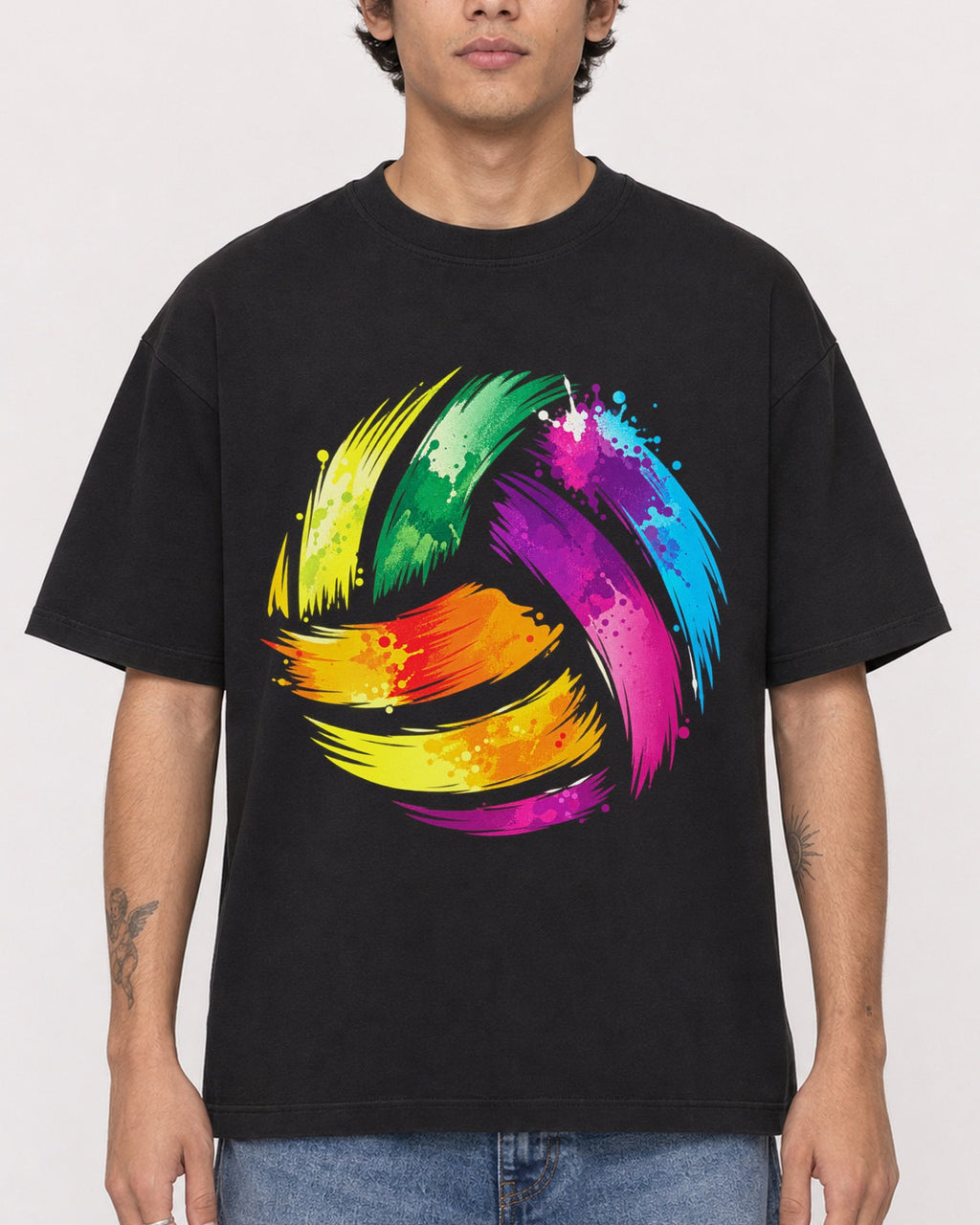Mockup Boxy Heavyweight Tee Black male close-up 06