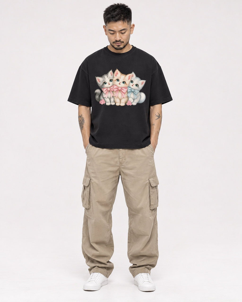 Mockup Boxy Heavyweight Tee Black male full-body 12